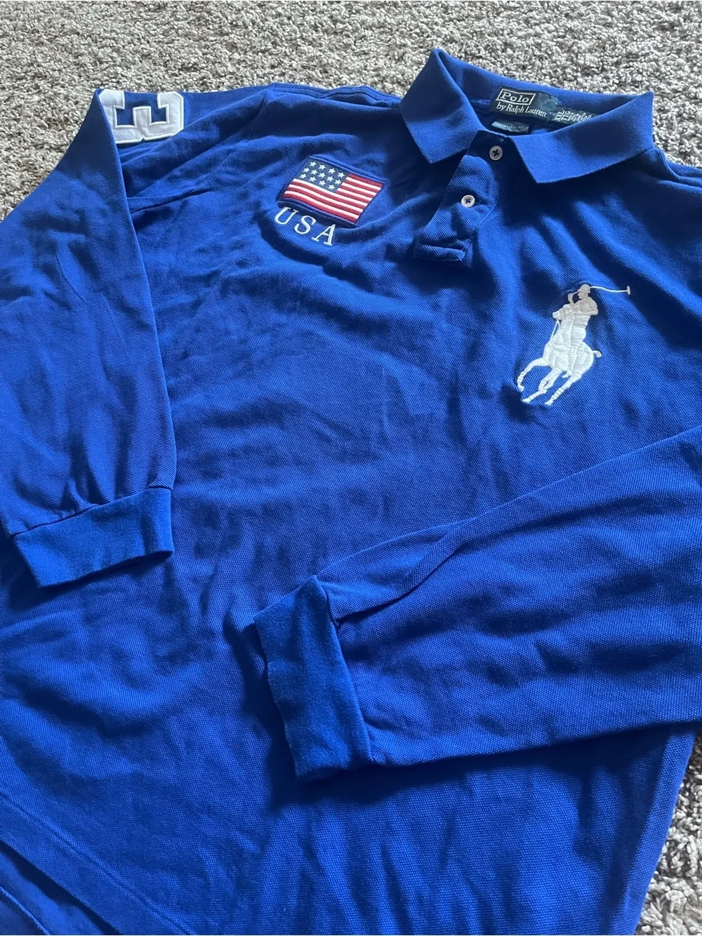 Ralph Lauren Polo Sport USA Long Sleeve Polo - Blue with White Patch